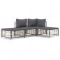 Preview: 4-tlg. Garten-Lounge-Set mit Kissen Anthrazit Poly Rattan