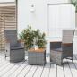 Preview: ARDEBO.de - 3-tlg. Garten-Lounge-Set Grau Poly Rattan & Massivholz Akazie