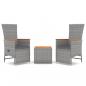 Preview: 3-tlg. Garten-Lounge-Set Grau Poly Rattan & Massivholz Akazie