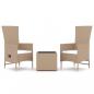 Preview: 3-tlg. Garten-Lounge-Set Beige Poly Rattan & Stahl