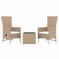 Preview: 3-tlg. Garten-Lounge-Set Beige Poly Rattan & Stahl