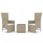 Preview: 3-tlg. Garten-Lounge-Set Beige Poly Rattan & Stahl