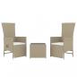 Preview: 3-tlg. Garten-Lounge-Set Beige Poly Rattan & Stahl