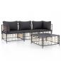 Preview: 4-tlg. Garten-Lounge-Set mit Kissen Anthrazit Poly Rattan