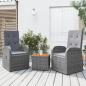 Preview: ARDEBO.de - 3-tlg. Garten-Lounge-Set Grau Poly Rattan & Massivholz Akazie