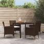 Preview: ARDEBO.de - 5-tlg. Garten-Essgruppe mit Kissen Braun Poly Rattan