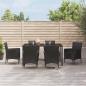 Preview: ARDEBO.de - 7-tlg. Garten-Essgruppe mit Kissen Schwarz Poly Rattan