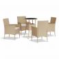 Preview: 5-tlg. Garten-Bistro-Set mit Kissen Beige Poly Rattan