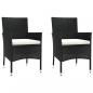 Preview: 3-tlg. Garten-Bistro-Set mit Kissen Schwarz Poly Rattan