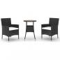 Preview: 3-tlg. Garten-Bistro-Set mit Kissen Schwarz Poly Rattan