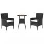 Preview: 3-tlg. Garten-Bistro-Set mit Kissen Schwarz Poly Rattan