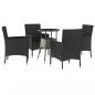 Preview: 5-tlg. Garten-Bistro-Set mit Kissen Schwarz Poly Rattan