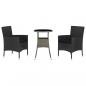 Preview: 3-tlg. Garten-Bistro-Set mit Kissen Schwarz Poly Rattan