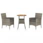 Preview: 3-tlg. Garten-Bistro-Set mit Kissen Grau Poly Rattan