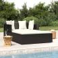 Preview: ARDEBO.de - Sonnenliege mit Kissen Schwarz 182x118x63 cm Poly Rattan