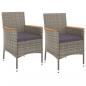 Preview: 3-tlg. Garten-Bistro-Set mit Kissen Grau Poly Rattan