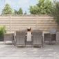 Preview: ARDEBO.de - 7-tlg. Garten-Essgruppe mit Kissen Grau Poly Rattan