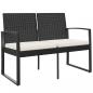 Preview: Gartenbank 2-Sitzer mit Kissen Schwarz PP-Rattan