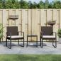 Preview: ARDEBO.de - 3-tlg. Garten-Essgruppe mit Kissen Braun PP-Rattan