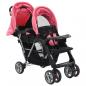 Preview: Tandem-Kinderwagen Stahl Rosa und Schwarz