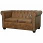 Preview: ARDEBO.de - Chesterfield-Sofa 2-Sitzer Kunstleder Braun