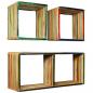 Preview: ARDEBO.de - 3-tlg. Wandregal-Set Recyceltes Massivholz Teak Mehrfarbig