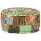 Preview: ARDEBO.de - Patchwork Sitzpouf Rund Baumwolle Handgefertigt 40x20 cm Grün