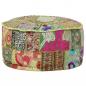 Preview: Patchwork Sitzpouf Rund Baumwolle Handgefertigt 40x20 cm Grün