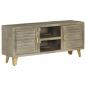 Preview: ARDEBO.de - TV-Schrank Grau mit Messing 110 x 30 x 48 cm Mangoholz Massiv