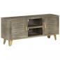 Preview: TV-Schrank Grau mit Messing 110 x 30 x 48 cm Mangoholz Massiv