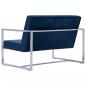 Preview: 2-Sitzer-Sofa mit Armlehnen Blau Chrom und Samt  