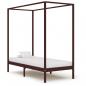 Preview: ARDEBO.de - Himmelbett-Gestell Dunkelbraun Massivholz Kiefer 100 x 200 cm