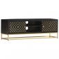 Preview: TV-Schrank Schwarz Golden 120 x 30 x 40 cm Massivholz Mango