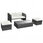 Preview: 4-tlg. Garten-Lounge-Set mit Auflagen Poly Rattan Schwarz