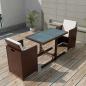 Preview: ARDEBO.de - 3-tlg. Bistro-Set mit Kissen Poly Rattan Braun