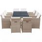 Preview: 11-tlg. Garten-Essgruppe mit Auflagen Poly Rattan Beige