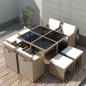 Preview: ARDEBO.de - 9-tlg. Garten-Essgruppe mit Auflagen Poly Rattan Beige