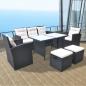 Preview: ARDEBO.de - 6-tlg. Garten-Essgruppe mit Auflagen Poly Rattan Schwarz