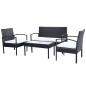 Preview: 4-tlg. Garten-Lounge-Set mit Auflagen Poly Rattan Schwarz