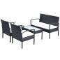 Preview: 4-tlg. Garten-Lounge-Set mit Auflagen Poly Rattan Schwarz