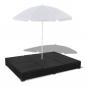 Preview: Outdoor-Loungebett mit Sonnenschirm Poly Rattan Schwarz