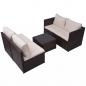 Preview: 5-tlg. Garten-Lounge-Set mit Auflagen Poly Rattan Braun