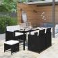 Preview: ARDEBO.de - 6-tlg. Garten-Essgruppe mit Auflagen Poly Rattan Schwarz