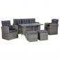 Preview: ARDEBO.de - 6-tlg. Garten-Lounge-Set mit Auflagen Poly Rattan Grau