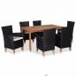 Preview: ARDEBO.de - 7-tlg. Garten-Essgruppe Poly Rattan Schwarz und Braun