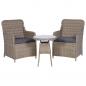 Preview: ARDEBO.de - 3-tlg. Bistro-Set mit Kissen Poly Rattan Braun