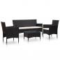 Preview: ARDEBO.de - 4-tlg. Garten-Lounge-Set mit Auflagen Poly Rattan Schwarz