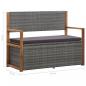 Preview: Bank mit Stauraum 115 cm Poly Rattan Massivholz Akazie Grau