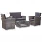 Preview: ARDEBO.de - 4-tlg. Garten-Lounge-Set mit Kissen Poly Rattan Grau