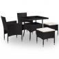 Preview: ARDEBO.de - 5-tlg. Garten-Essgruppe Schwarz Poly Rattan und Glas